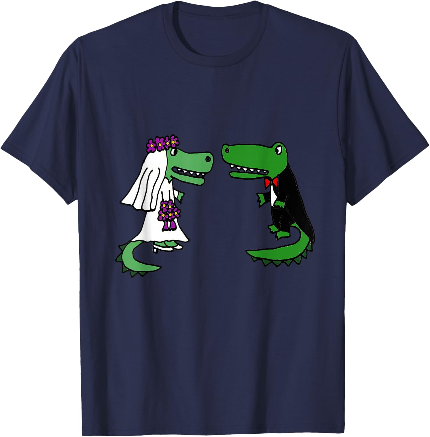Smiletodaytees Fun Bride and Groom Alligator Wedding T-Shirt - T-Shirt | Navy