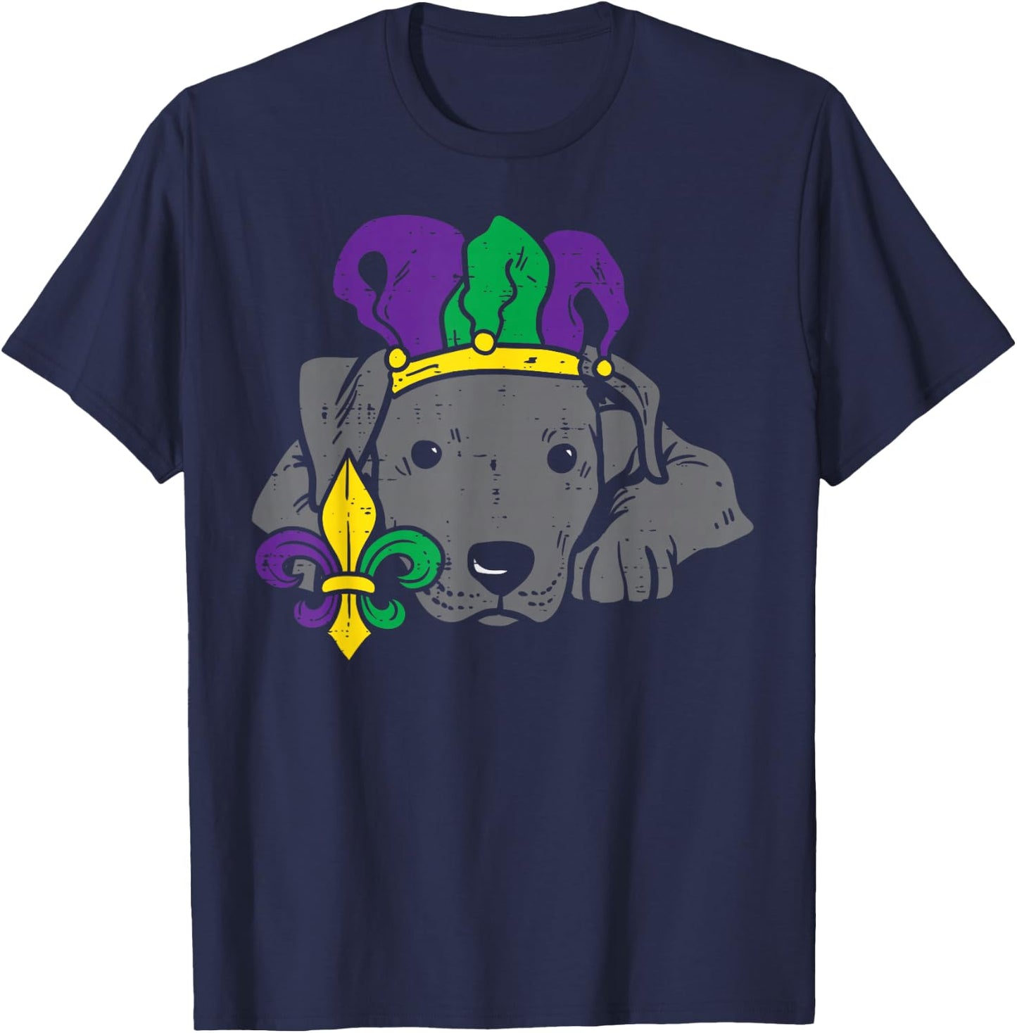 Jester Pitbull Mardi Gras Cute Pittie Dog Men Women Kids T-Shirt - T-Shirt | Navy