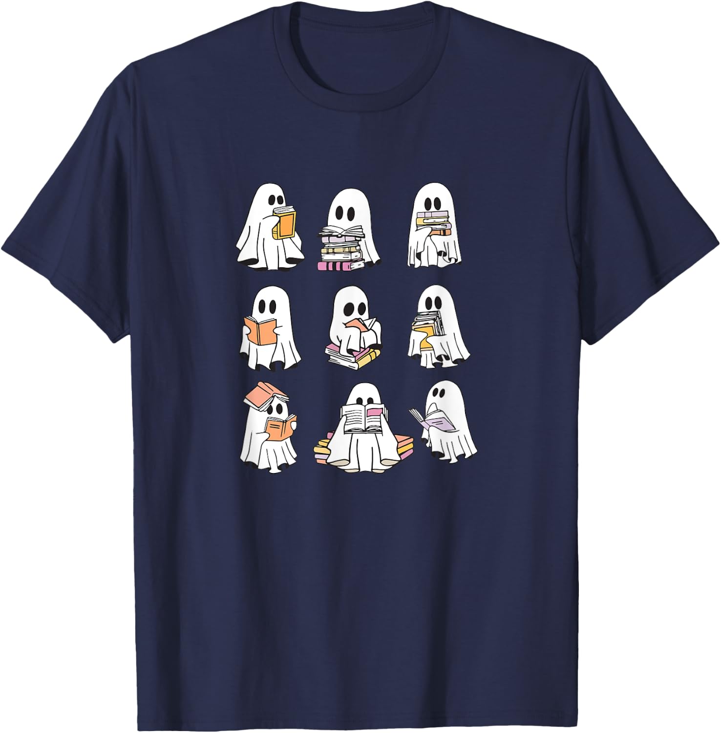Ghost Reading Books, Bookish Halloween T-Shirt - T-Shirt | Navy