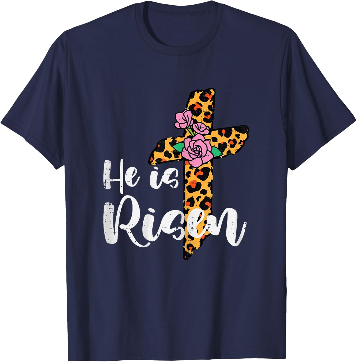 Cross Flower He Is Risen Christ Easter Jesus Religious Women T-Shirt - T-Shirt | Navy