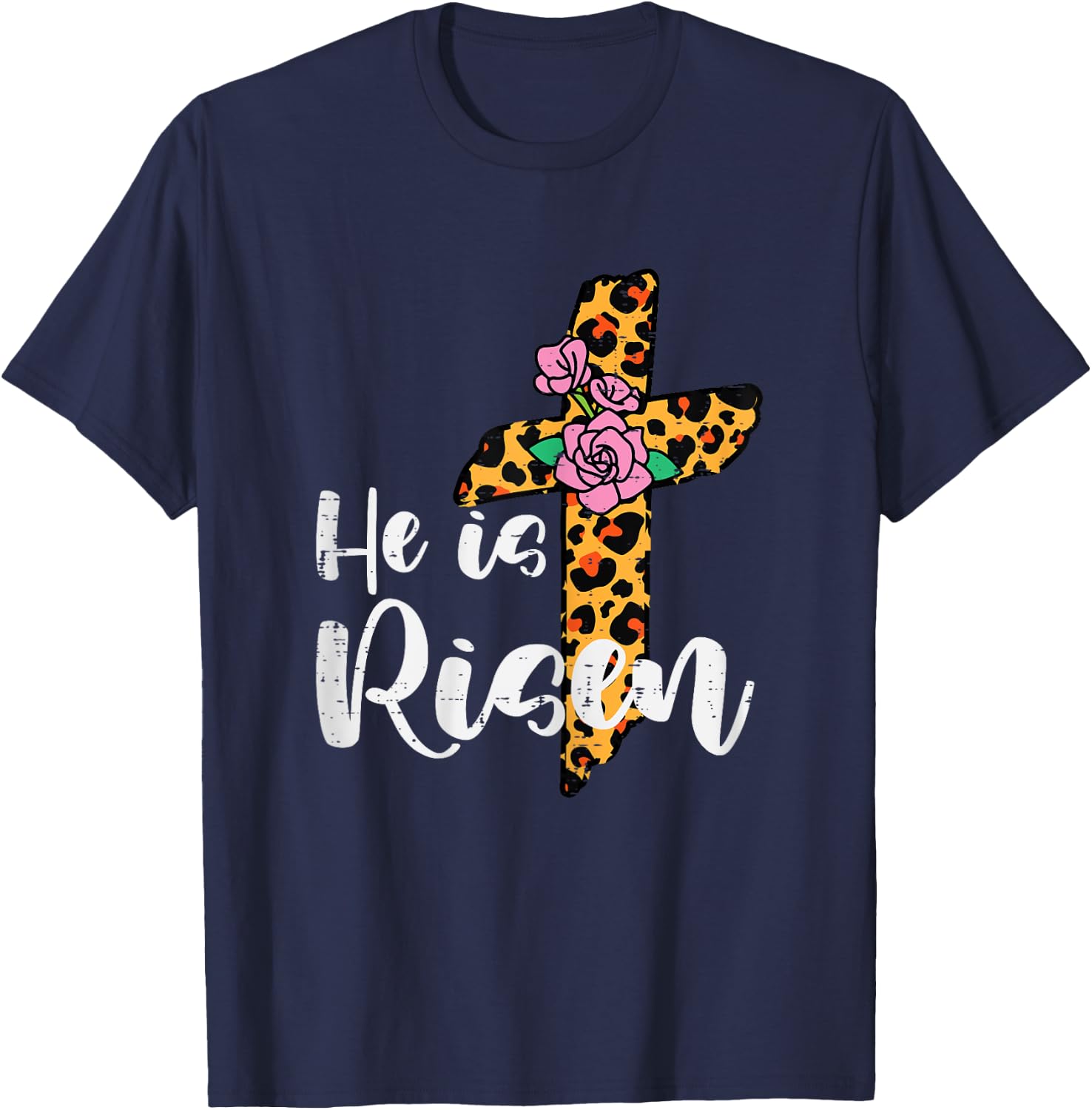 Cross Flower He Is Risen Christ Easter Jesus Religious Women T-Shirt - T-Shirt | Navy