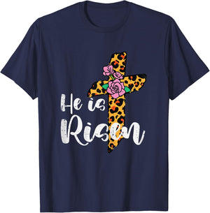 Cross Flower He Is Risen Christ Easter Jesus Religious Women T-Shirt - T-Shirt | Navy