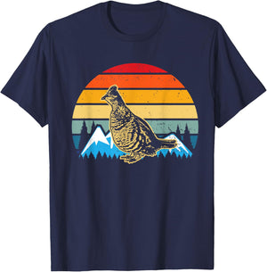 Hunting Ruffed Grouse bird- retro sunset and Hunter T-Shirt - T-Shirt | Navy