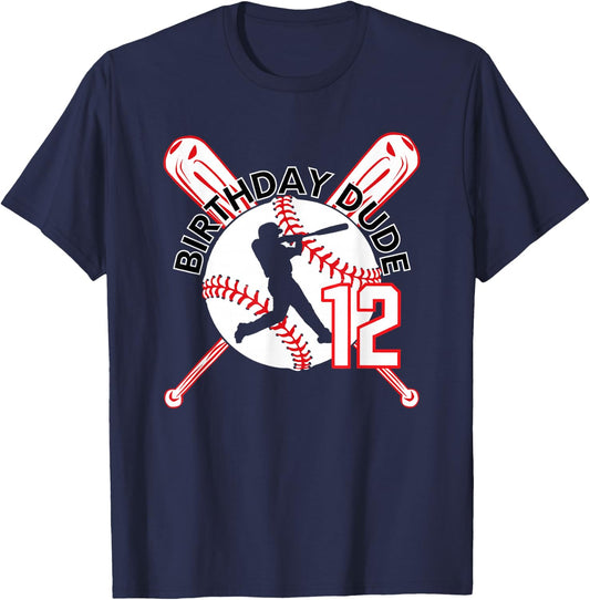 Birthday Type Baseball Number #12 T-Shirt - T-Shirt | Navy