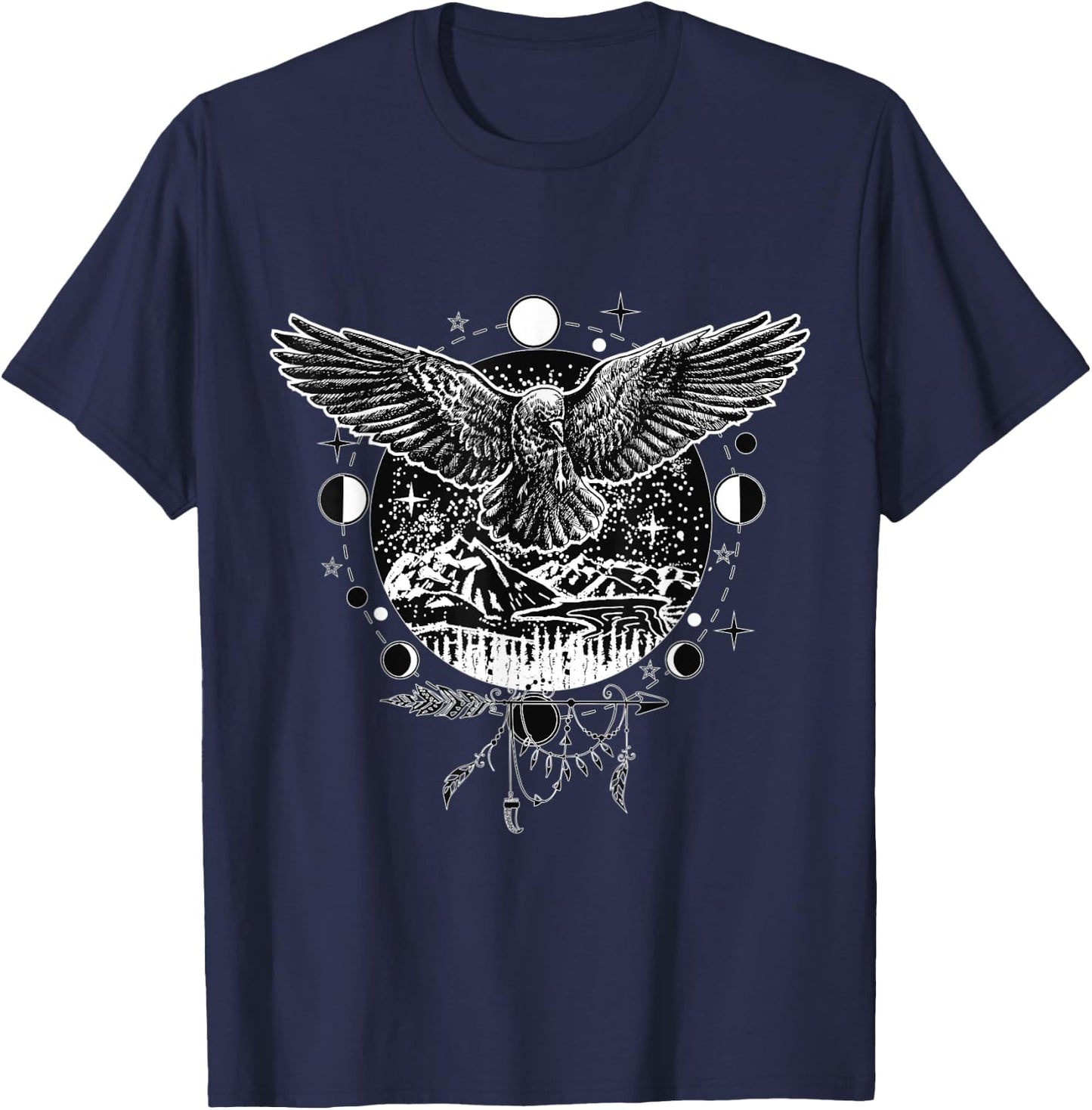 Esoteric Spiritual Moon phases Eagle Bird Animal Nature T-Shirt - T-Shirt | Navy