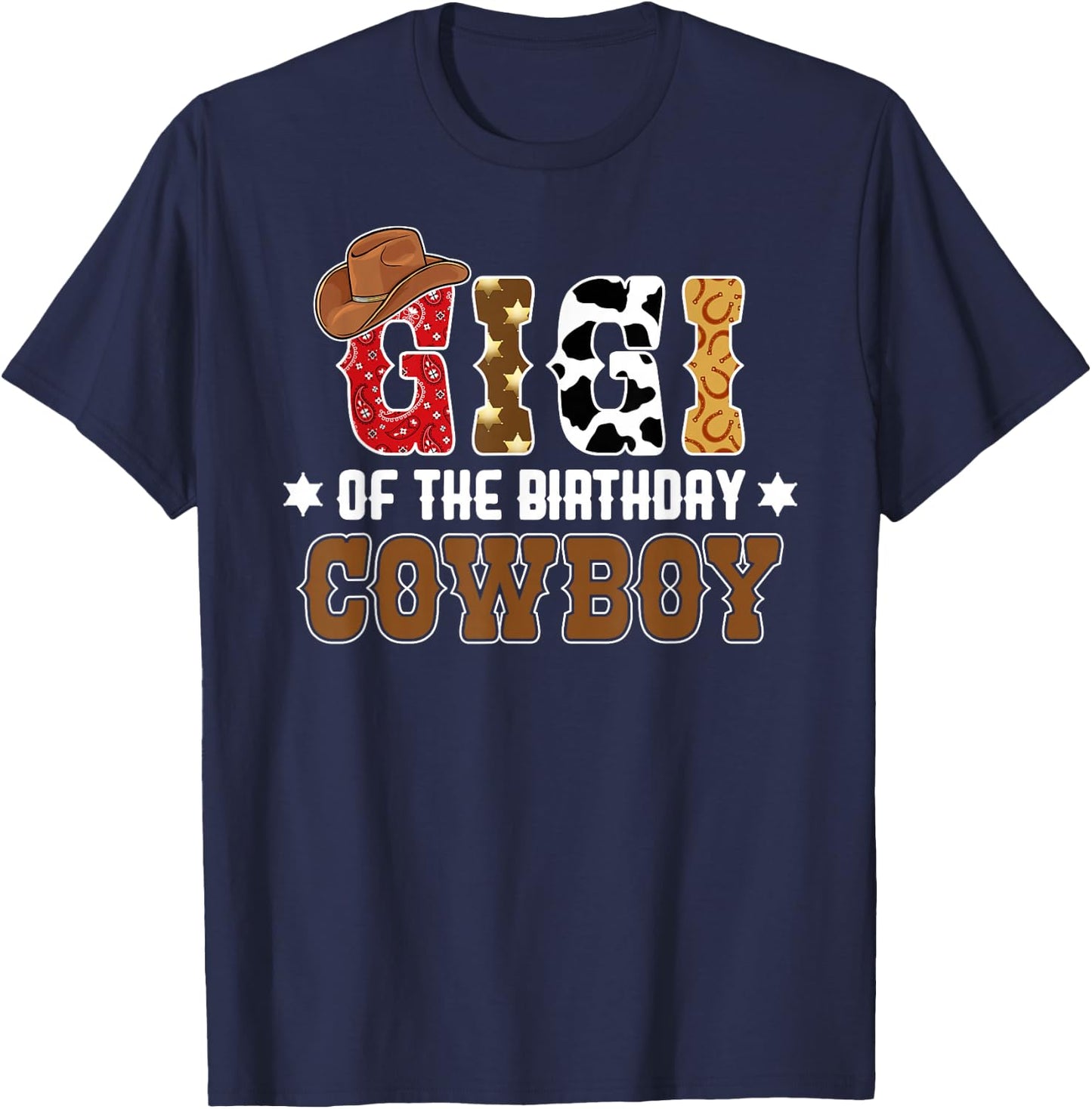 Gigi 1st First Birthday Cowboy Western Rodeo Party Matching T-Shirt - T-Shirt | Navy