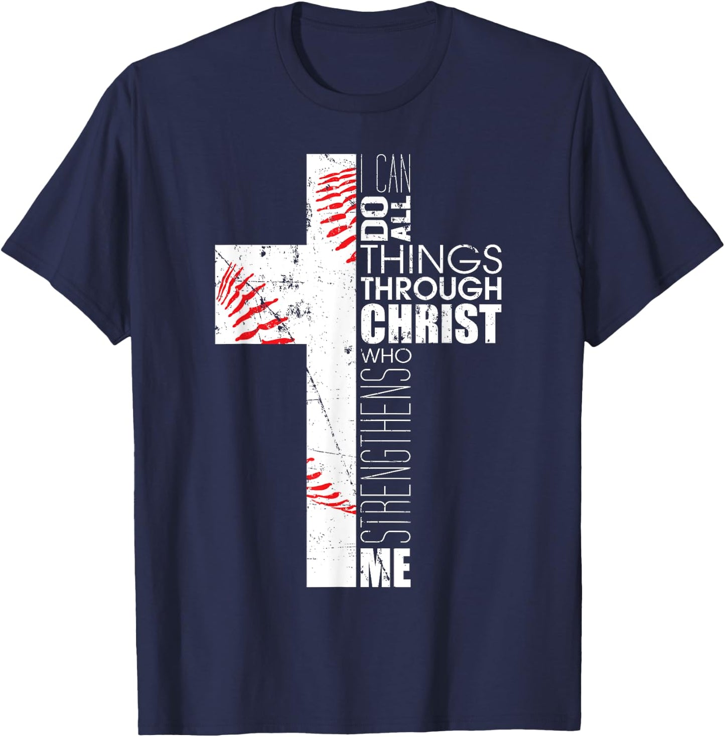 Philippians 4:13 Baseball Christian Cross Religious Verse T-Shirt - T-Shirt | Navy