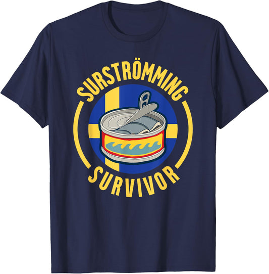 Surstromming Survivor Swedish Pride T-Shirt - T-Shirt | Navy