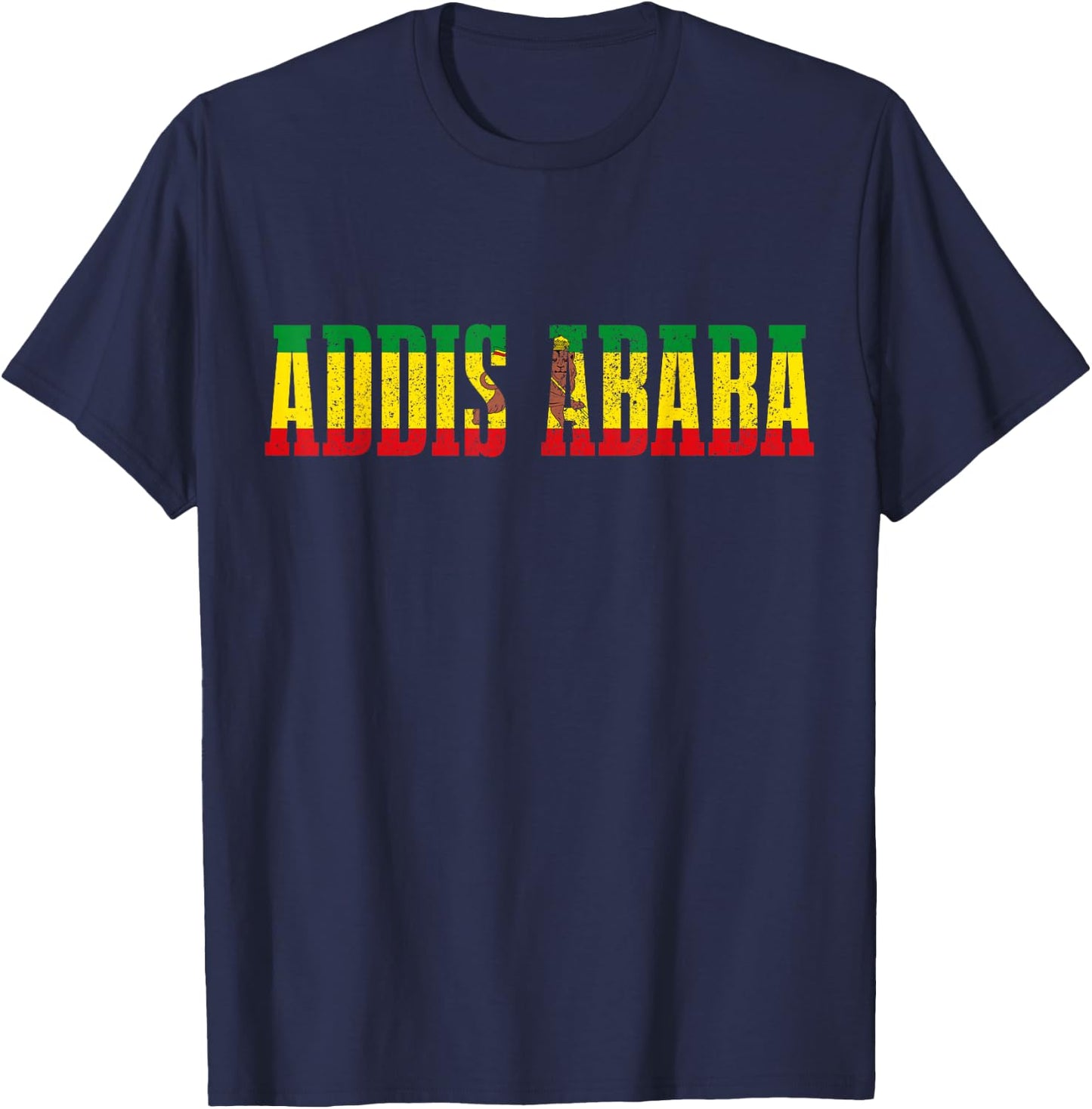 Addis Ababa Ethiopia Pride Ethiopian Flag Roots Lion T-Shirt - T-Shirt | Navy