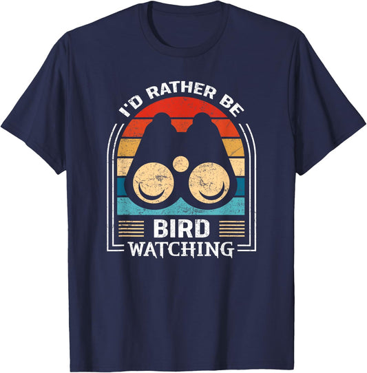 I'd Rather Be Bird Watching Shirt Retro Bird Watching T-Shirt - T-Shirt | Navy