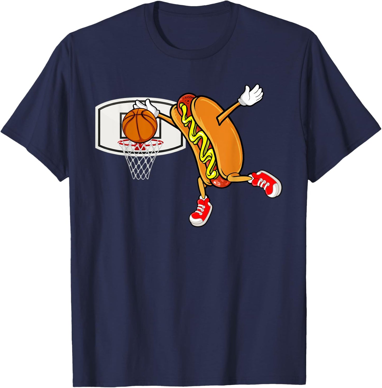 Funny Hot Dog Slam Dunk Basketball Men Women Kids T-Shirt - T-Shirt | Navy