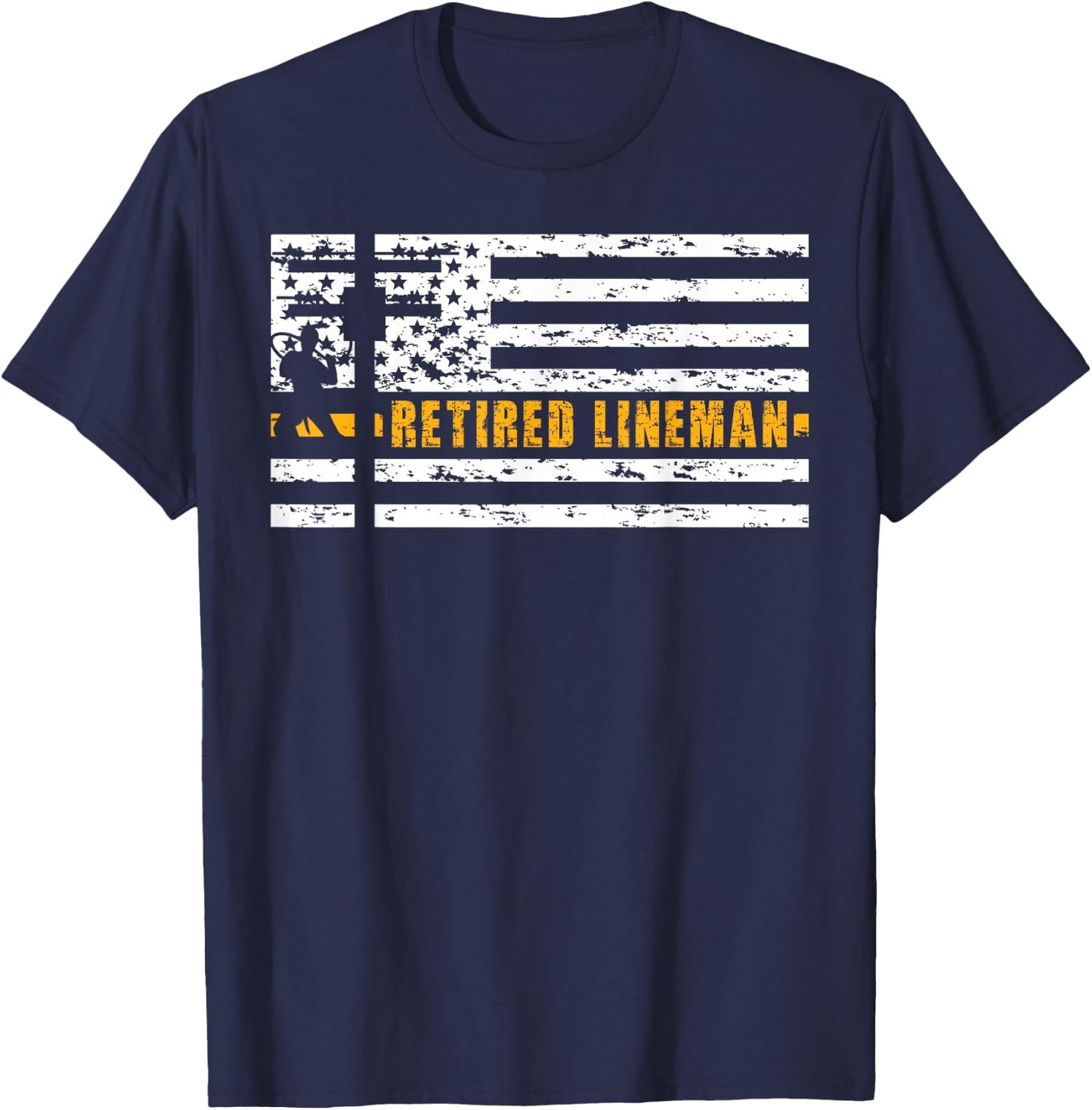 Retired Lineman Retirement American Flag T-Shirt - T-Shirt | Navy