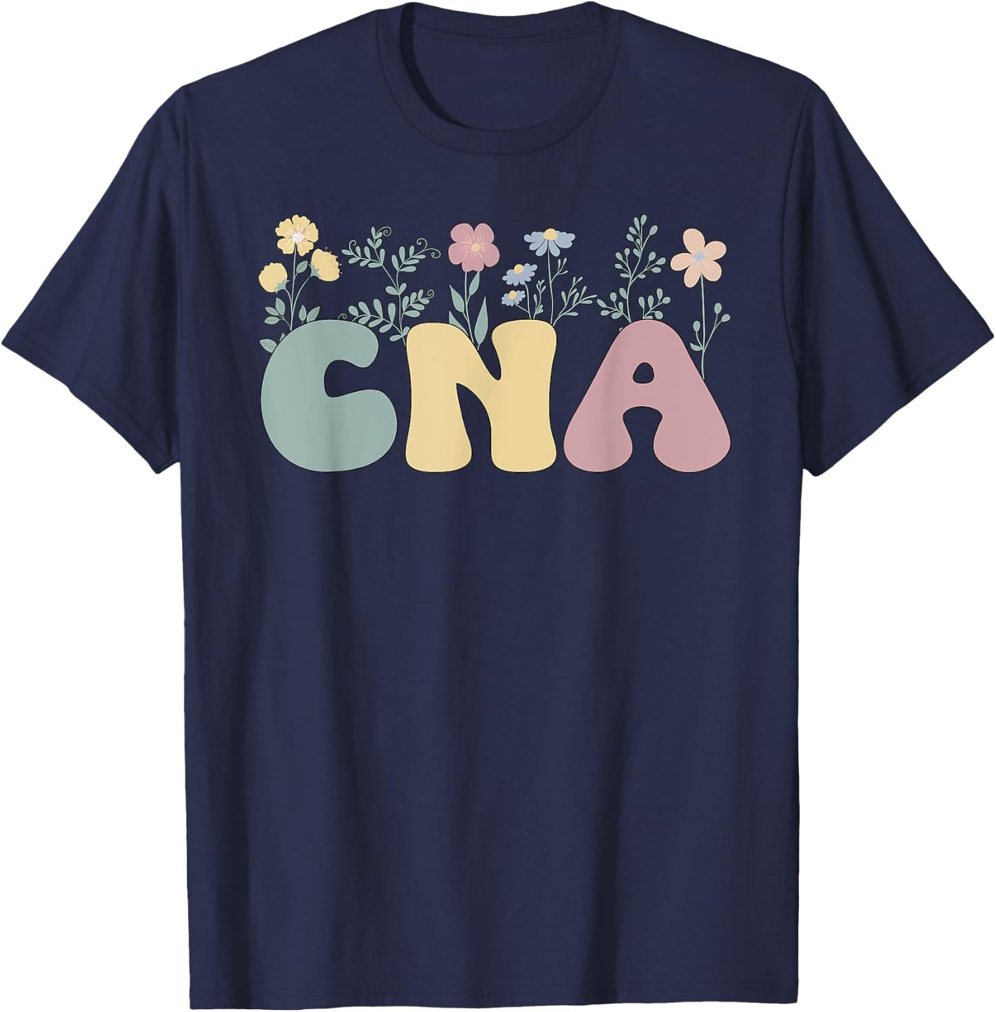 Groovy Certified Nursing Assistant Flowers CNA T-Shirt - T-Shirt | Navy
