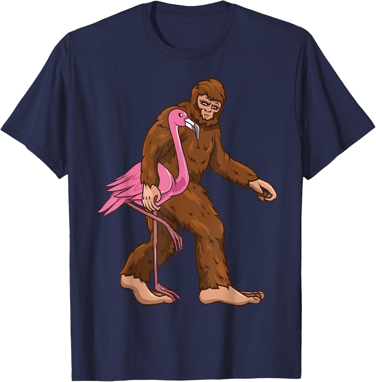 Bigfoot Flamingo Bird Sasquatch Men Women Funny T-Shirt - T-Shirt | Navy