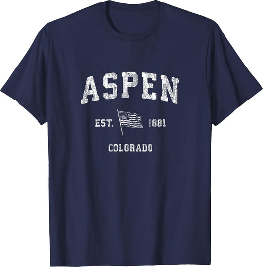 Aspen Colorado CO Vintage US Flag Sports Design T-Shirt - T-Shirt | Navy