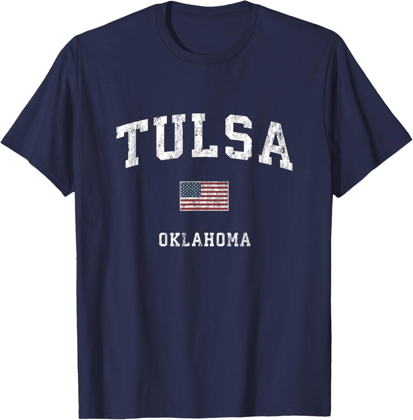 Tulsa Oklahoma OK Vintage American Flag Sports Design T-Shirt - T-Shirt | Navy