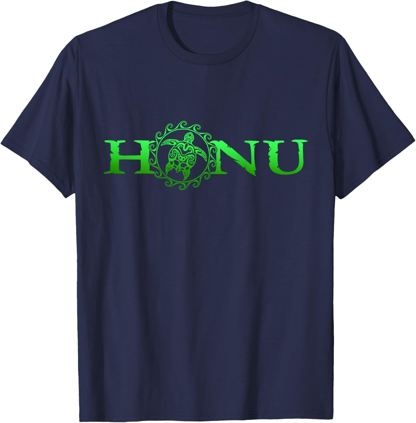 Hawaiian Honu Green Tribal Turtle T-Shirt - T-Shirt | Navy