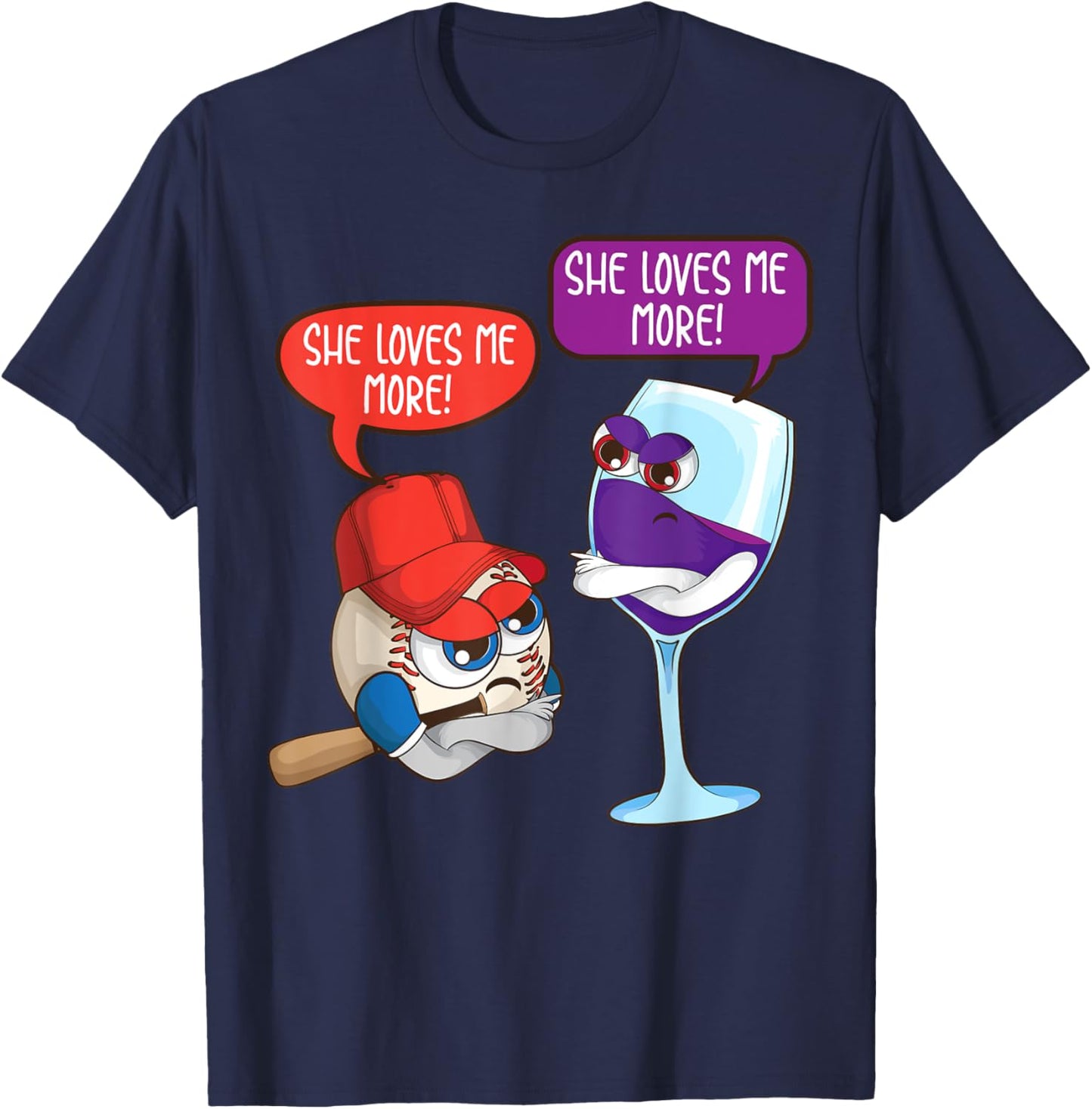 Cool She Loves Me Baseball And Wine Funny Drink Player Gift T-Shirt - T-Shirt | Navy