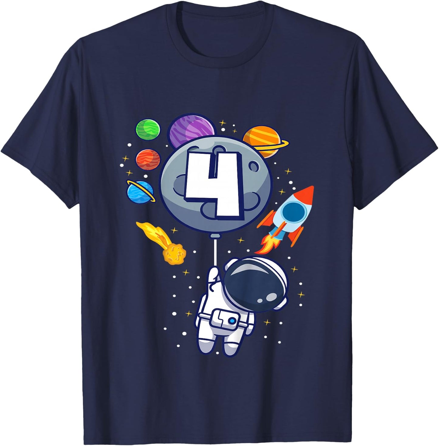 4th Birthday Astronaut 4 Year Old Birthday Boy T-Shirt - T-Shirt | Navy