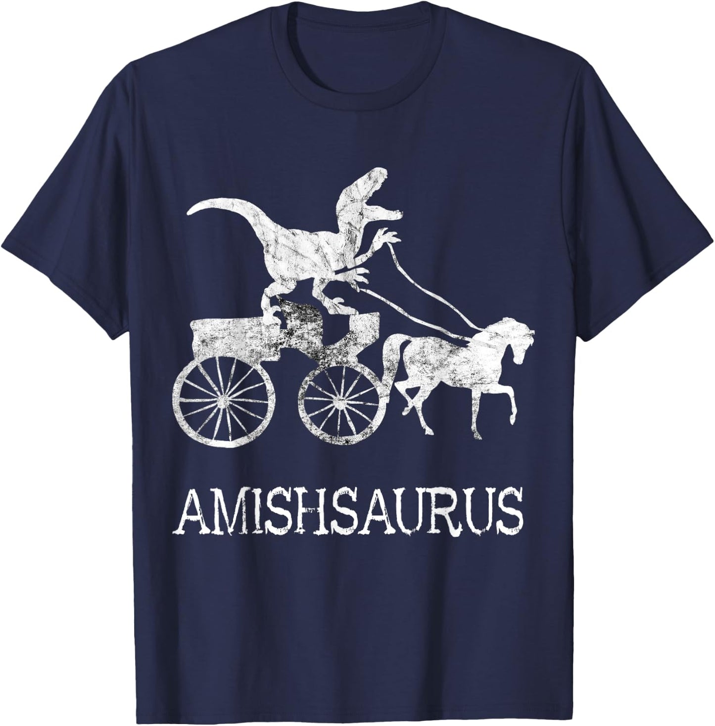 Amish Saurus Dinosaurs Horse Riding Buggy Funny Dino T-Rex T-Shirt - T-Shirt | Navy