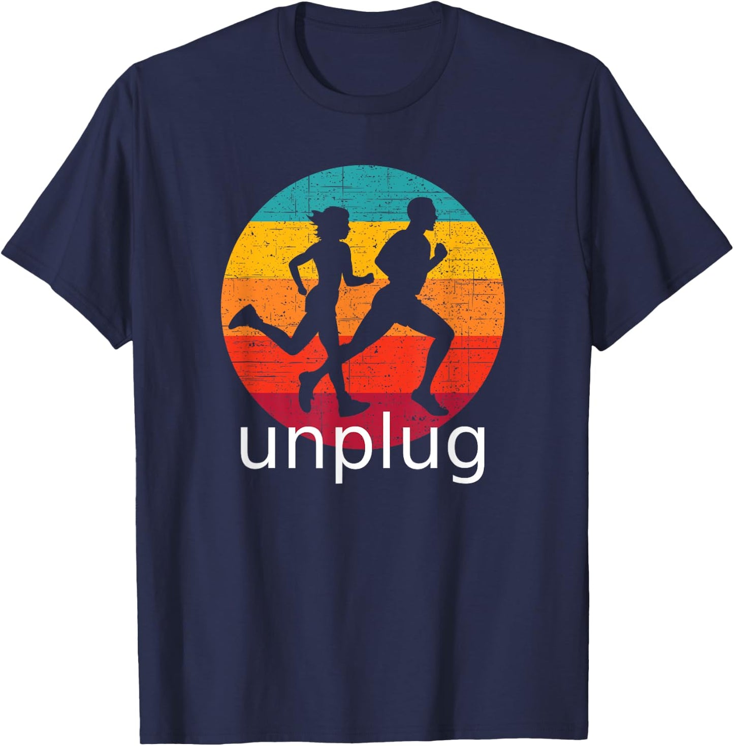 Vintage Running Unplug over Retro Sunset T-Shirt - T-Shirt | Navy