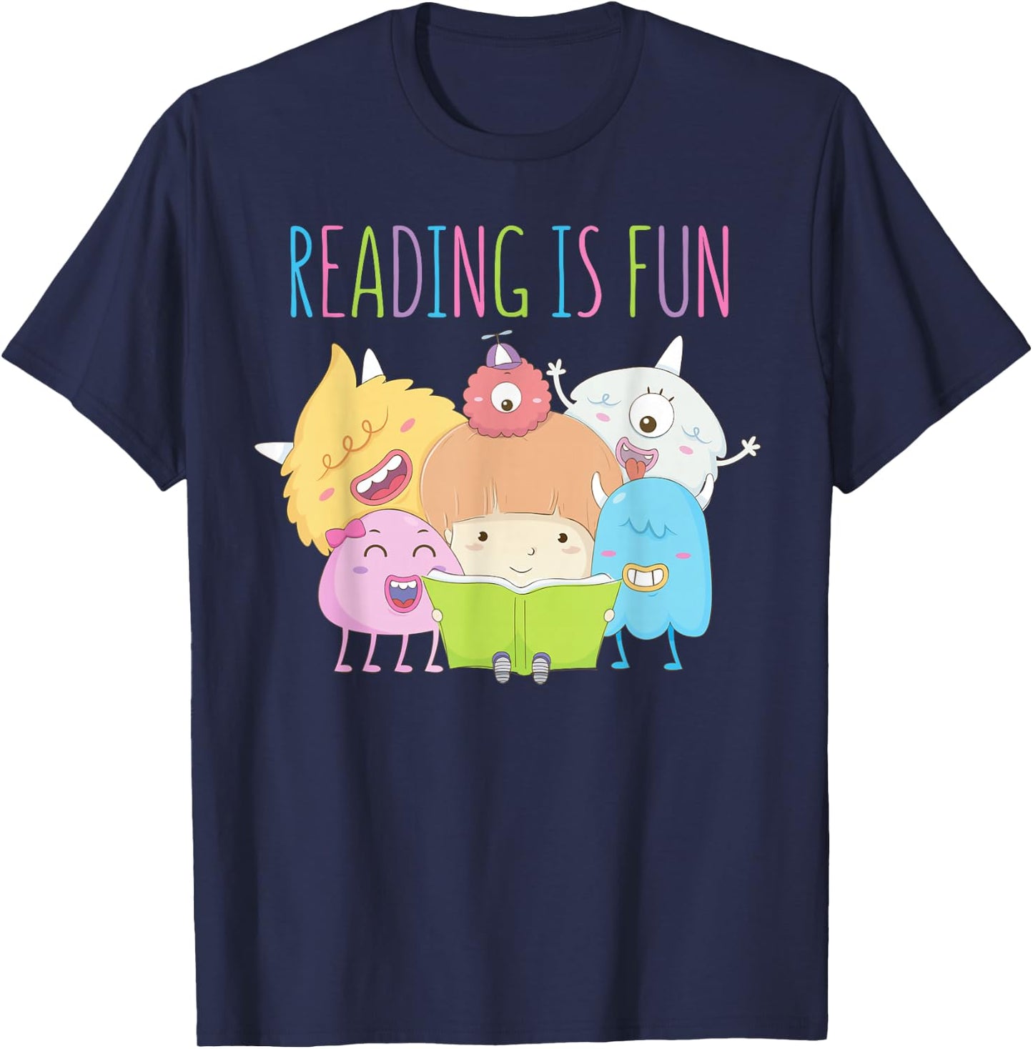 Reading Teacher Reading is Fun Monster Book Lover Fun Kids T-Shirt - T-Shirt | Navy