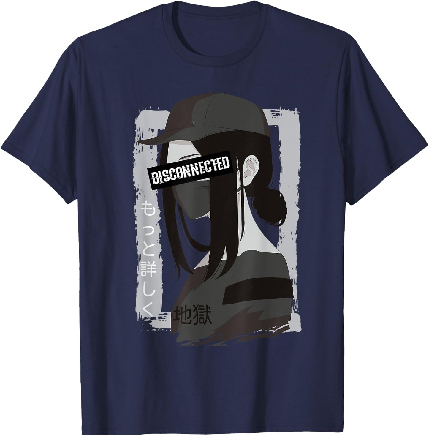 Vaporwave Aesthetic Disconnected - Anime Girl Sad Japanese T-Shirt - T-Shirt | Navy