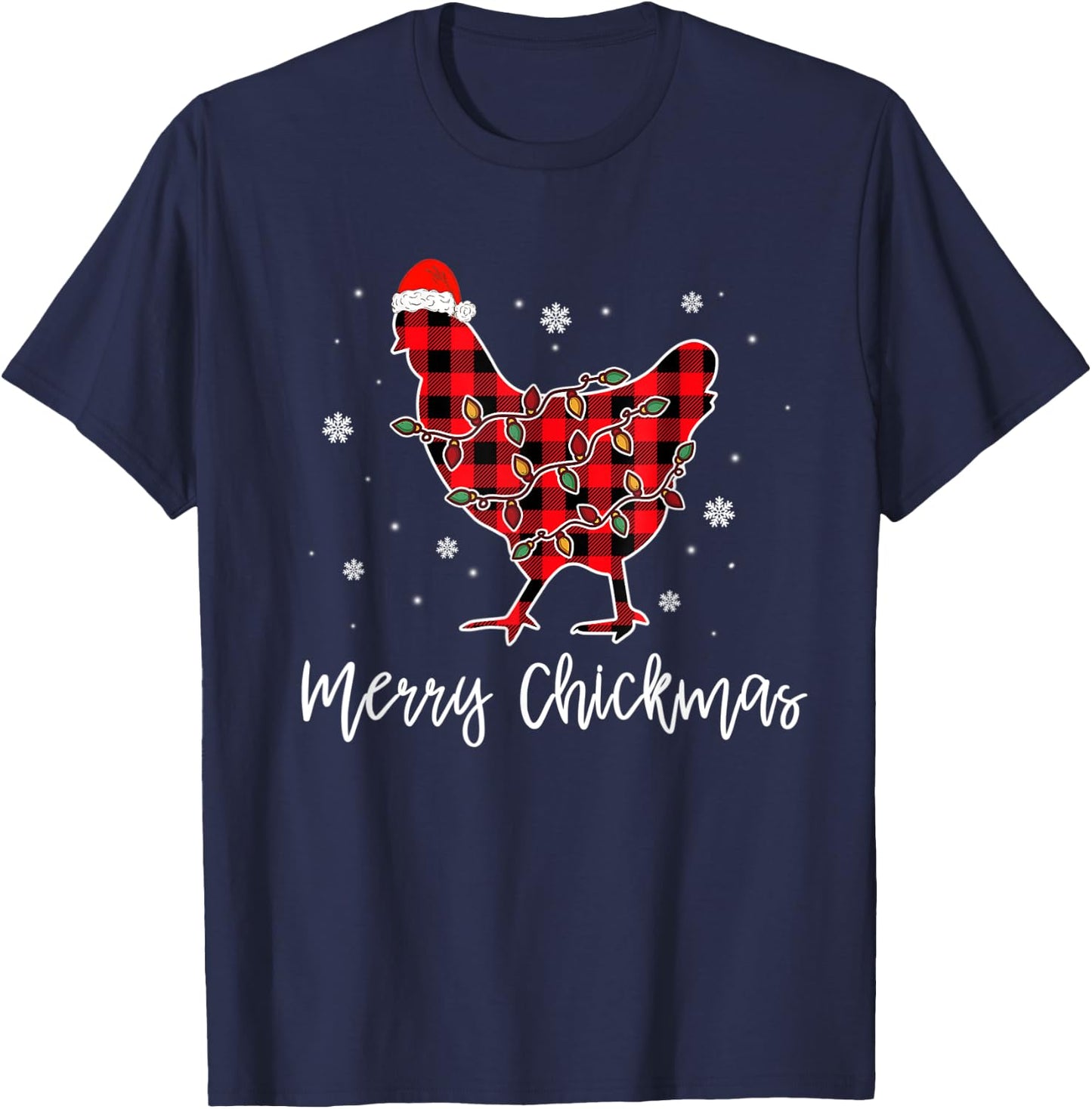 Merry Chickmas Red Plaid Pajama Chicken Santa Hat Chritsmas T-Shirt - T-Shirt | Navy