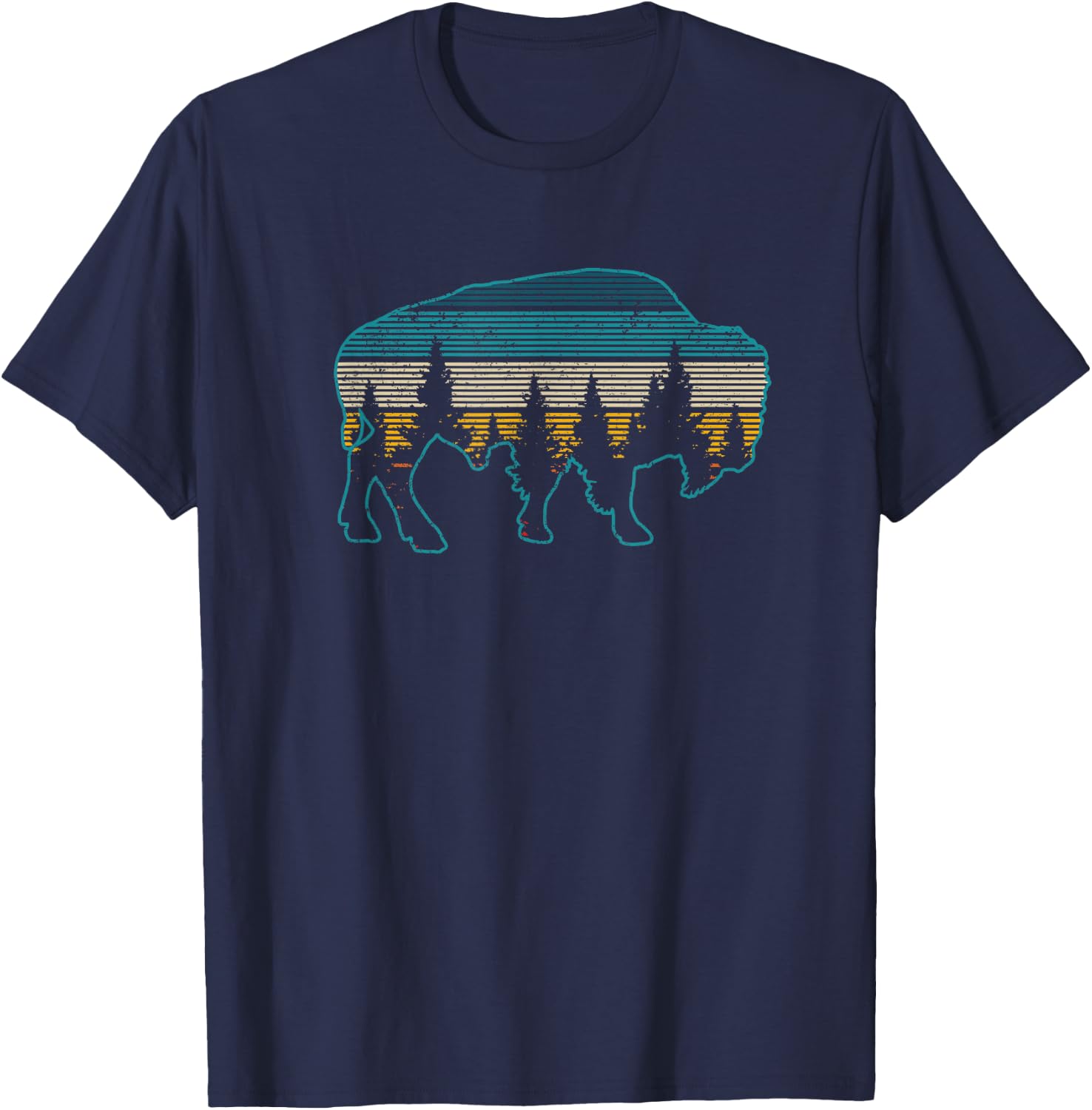 Bison American Buffalo Vintage National Park Souvenir T-Shirt - T-Shirt | Navy