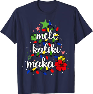Mele Kalikimaka Shirt Kids Toddler Christmas Tree Hawaiian T-Shirt - T-Shirt | Navy