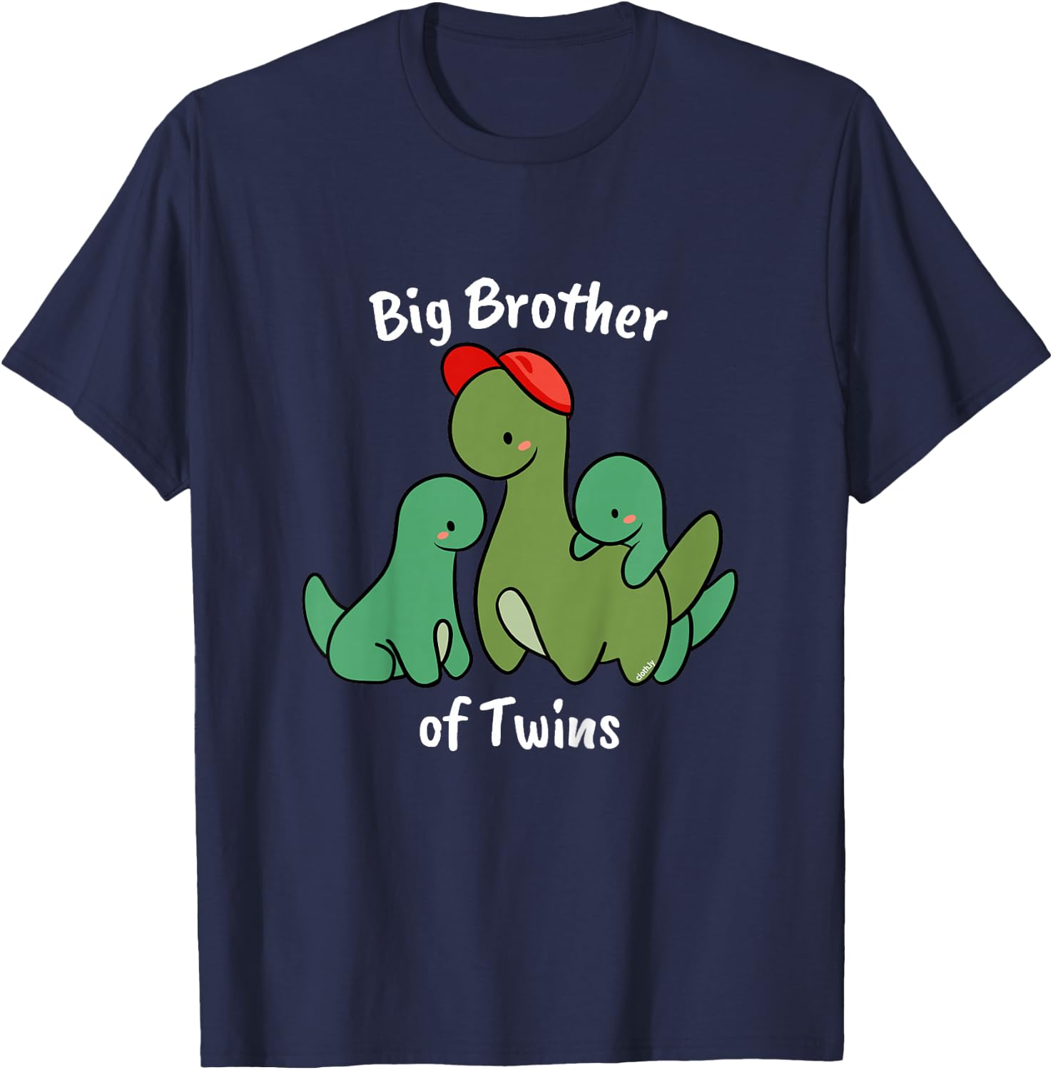 Kids Big Brother of Twins Cute Dinosaur Siblings T-Shirt - T-Shirt | Navy