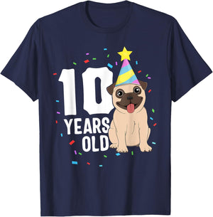 10 Years Old Birthday Pug Dog Lover Party 10th Birthday Kid T-Shirt - T-Shirt | Navy