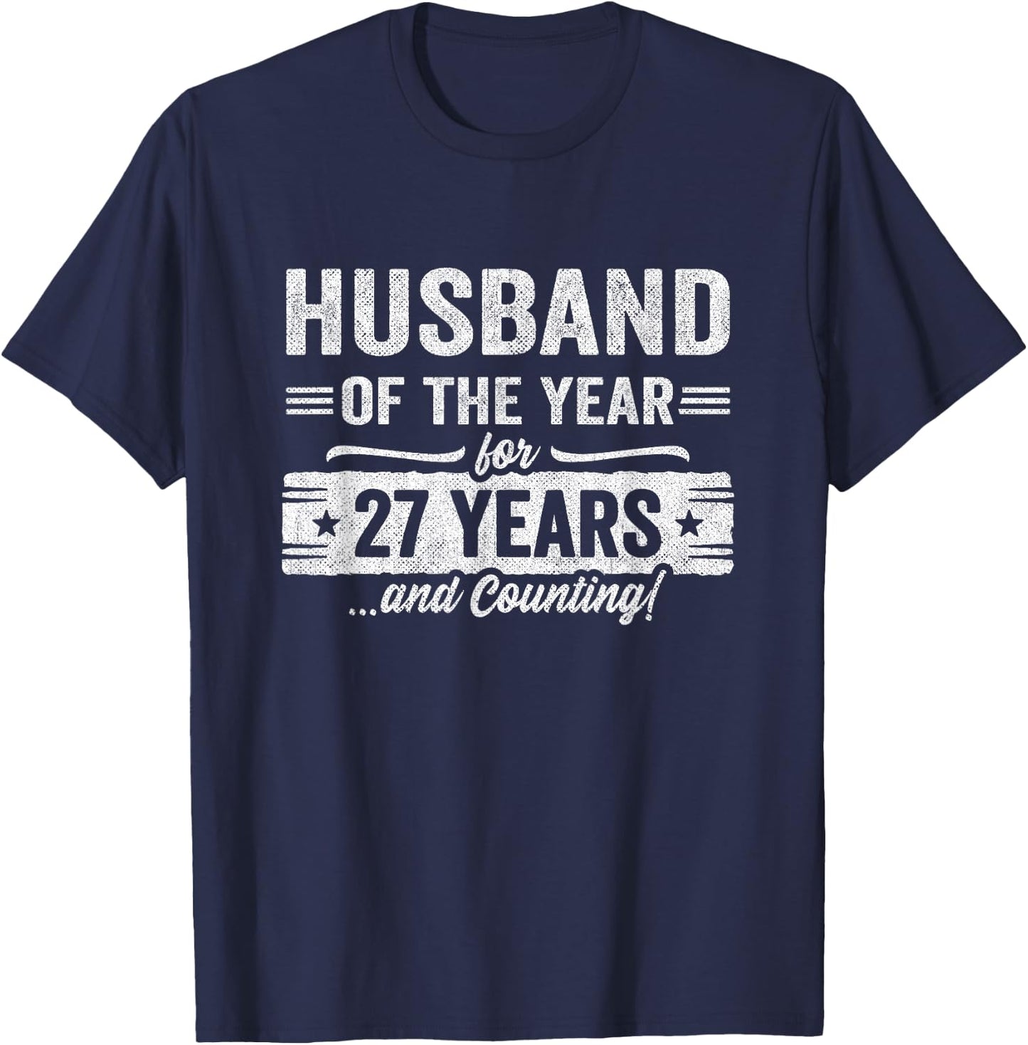 Couples Married 27 Years - Husband 27th Wedding Anniversary T-Shirt - T-Shirt | Navy