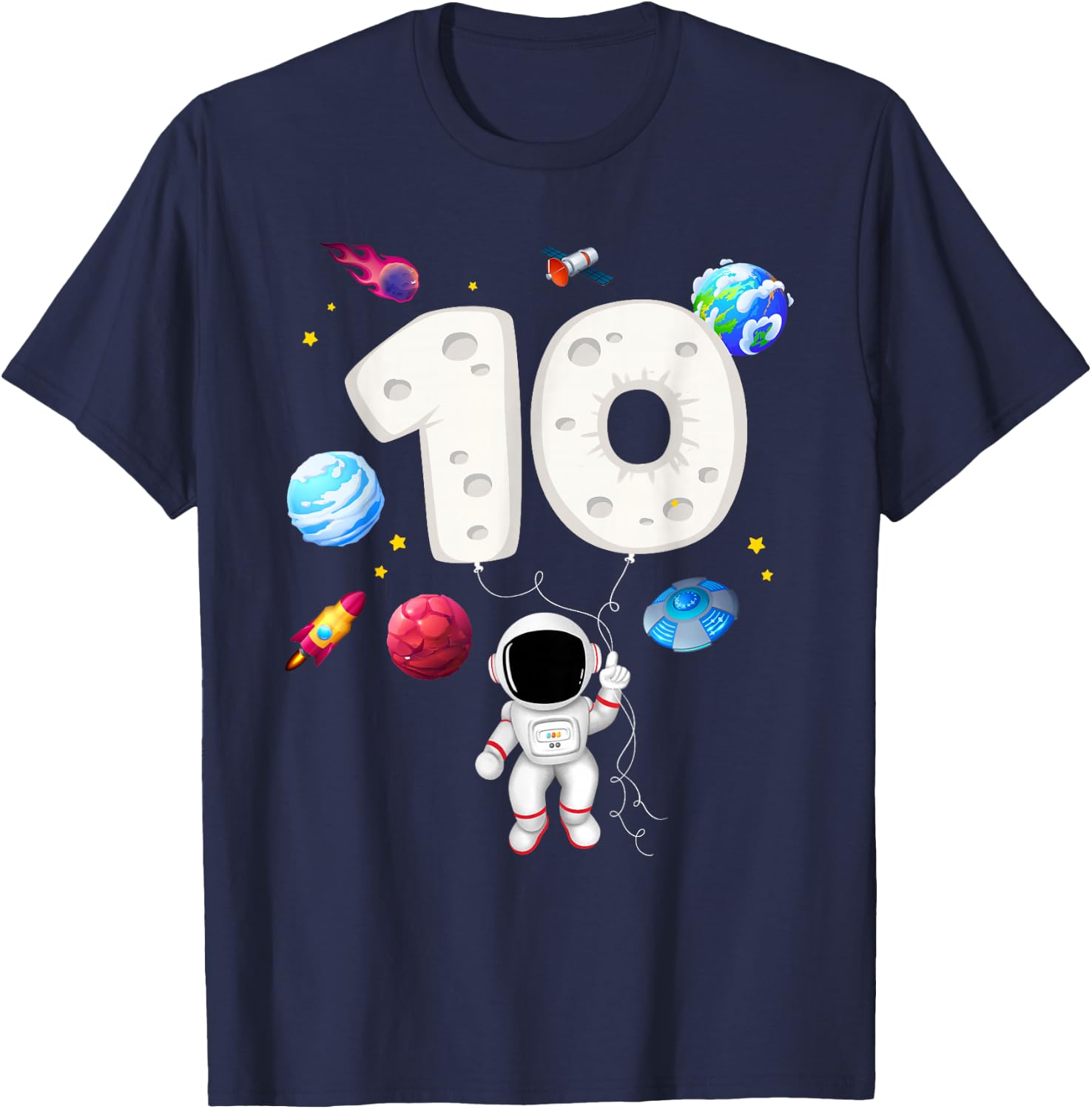 10th Astronaut Birthday Party 10 Years Old Space Costume T-Shirt - T-Shirt | Navy