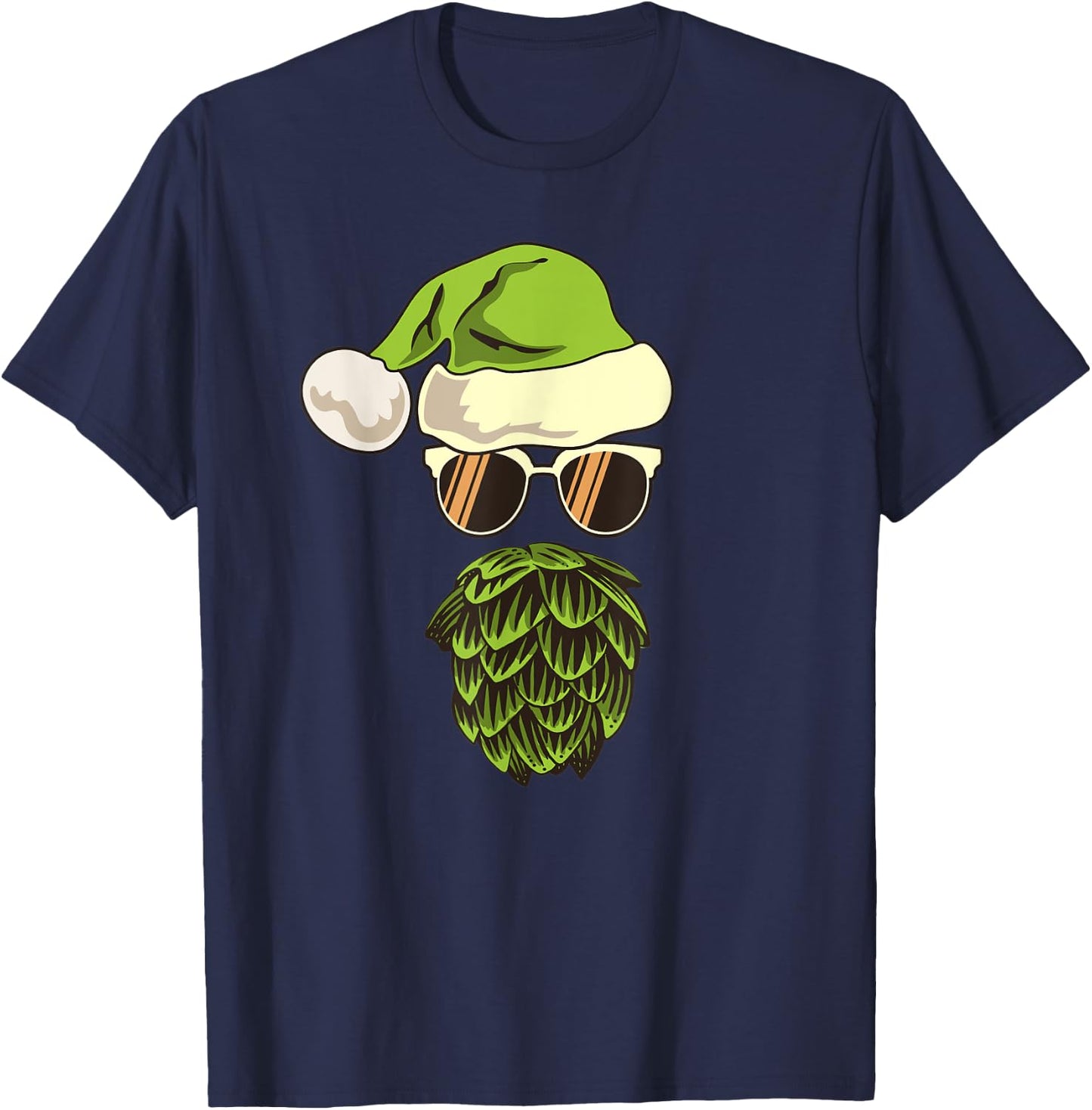 Santa Claus Hat Hop Beard Beer Lover Ugly Christmas T-Shirt - T-Shirt | Navy