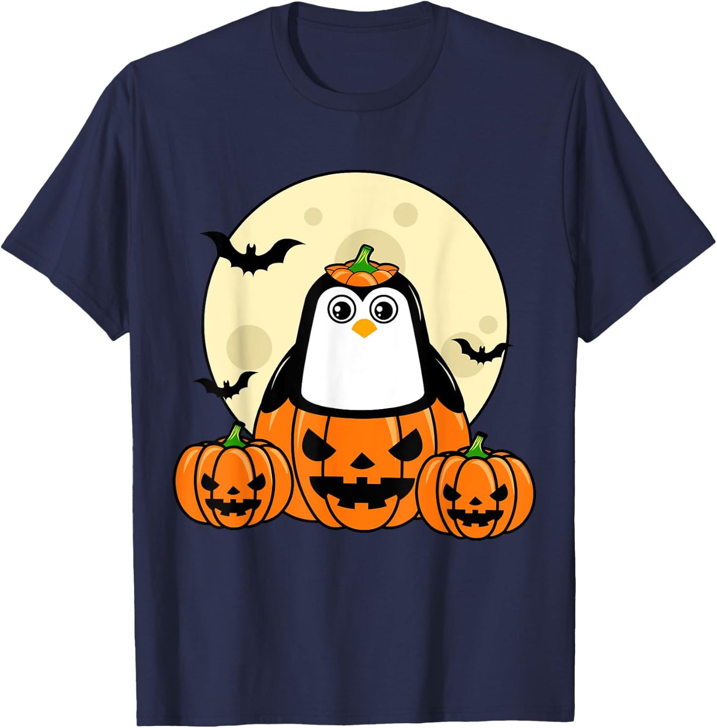Penguin Pumpkin Moon Bats Costume Cute Easy Halloween Idea T-Shirt - T-Shirt | Navy
