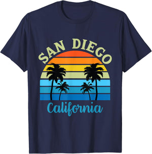 San Diego CA Palm Trees California Souvenir Retro Vintage T-Shirt - T-Shirt | Navy