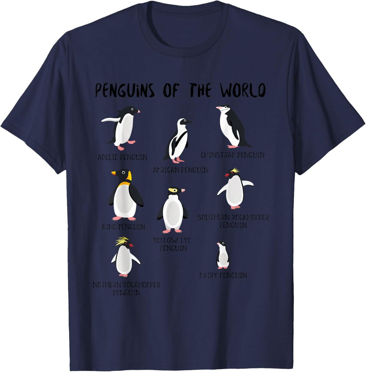 8 Rarest Penguins of the World - Funny Penguin Animals Lover T-Shirt - T-Shirt | Navy
