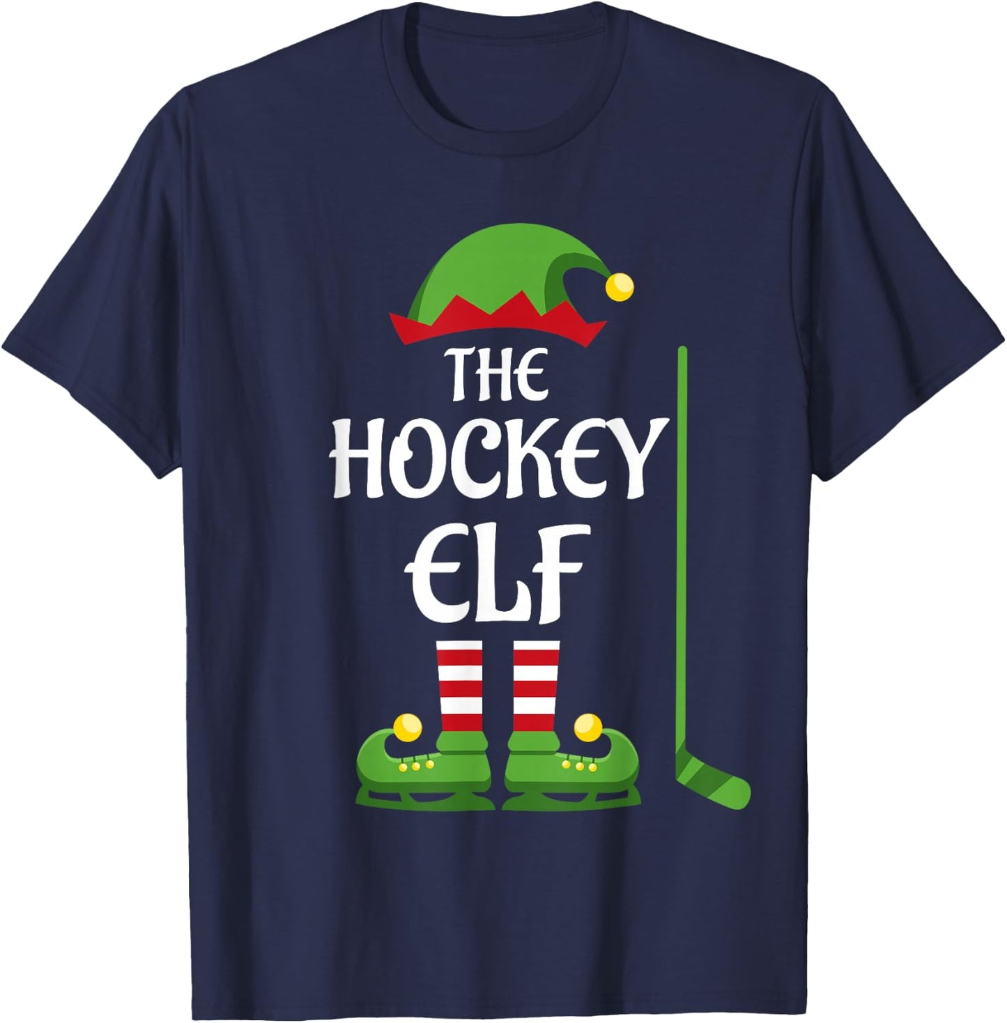 Hockey Elf Family Matching Group Christmas Sporty T-Shirt - T-Shirt | Navy