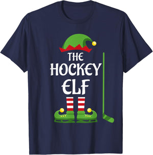 Hockey Elf Family Matching Group Christmas Sporty T-Shirt - T-Shirt | Navy