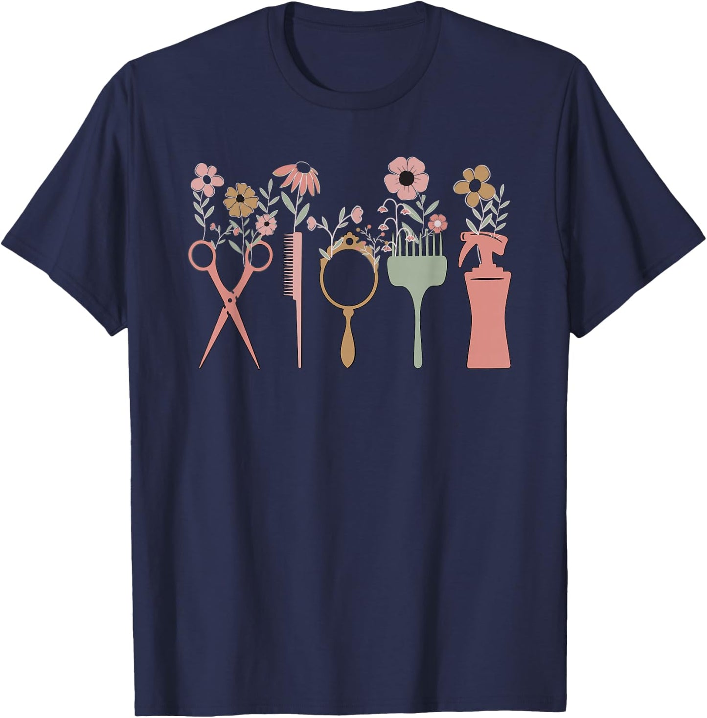Hair Stylist Hairdresser Floral Salon Hairstylist Men Women T-Shirt - T-Shirt | Navy