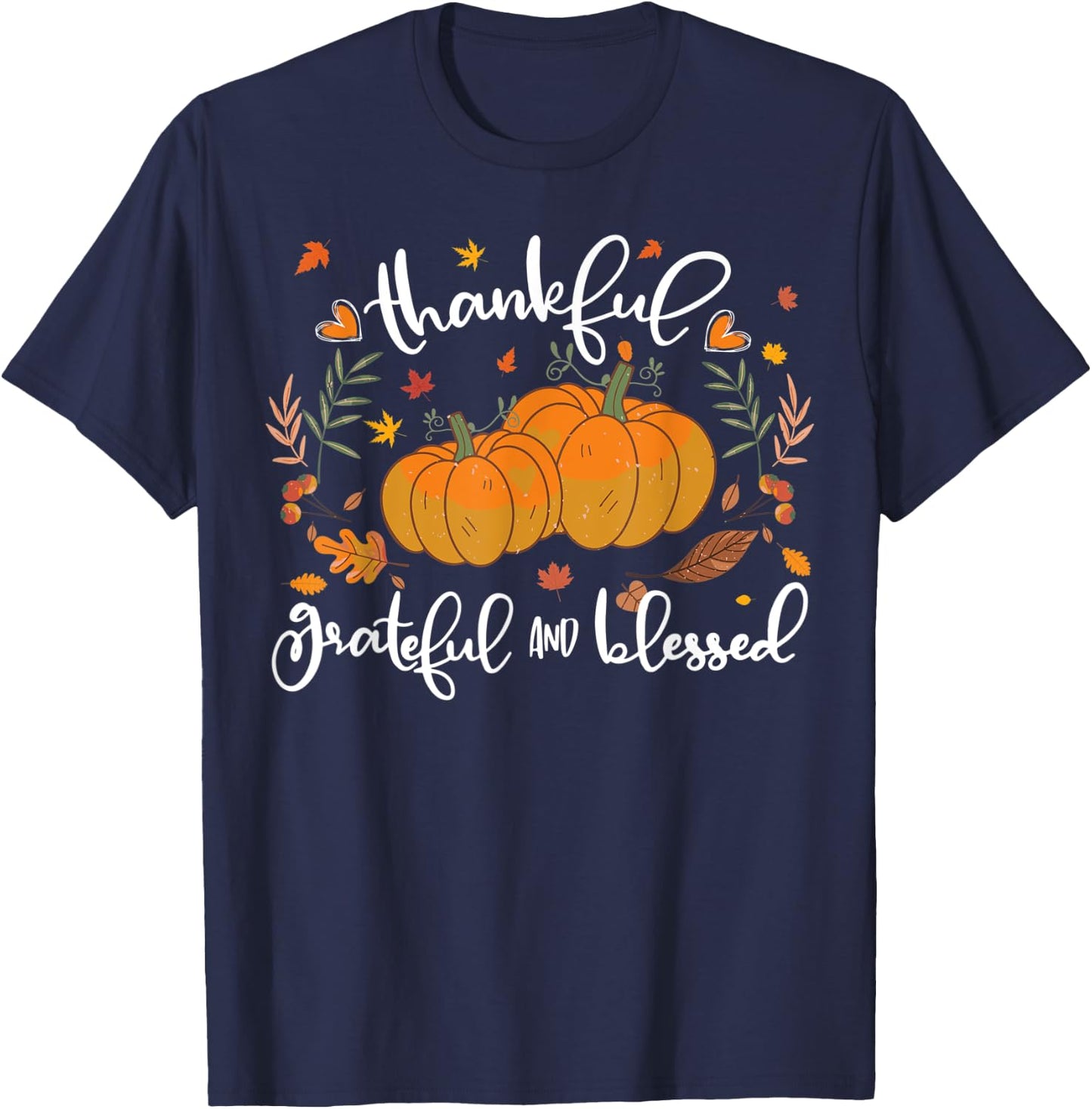 Thankful Grateful Blessed Shirt Halloween Pumpkin T-Shirt - T-Shirt | Navy