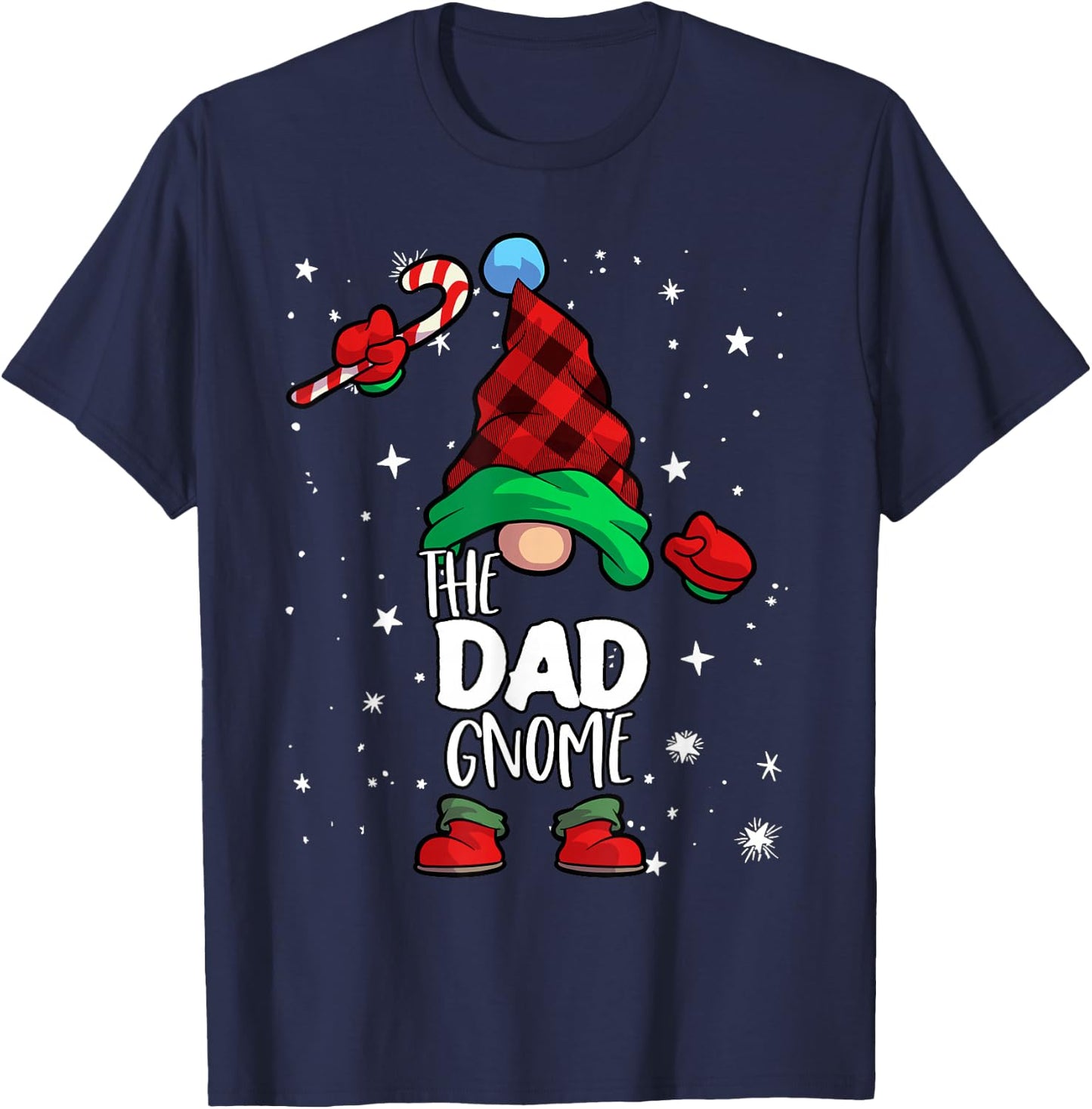Dad Gnome Red Buffalo Plaid Matching Family Christmas T-Shirt - T-Shirt | Navy