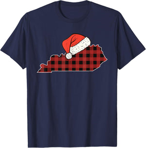 Kentucky Plaid Christmas Santa Hat Holiday Matching Design T-Shirt - T-Shirt | Navy