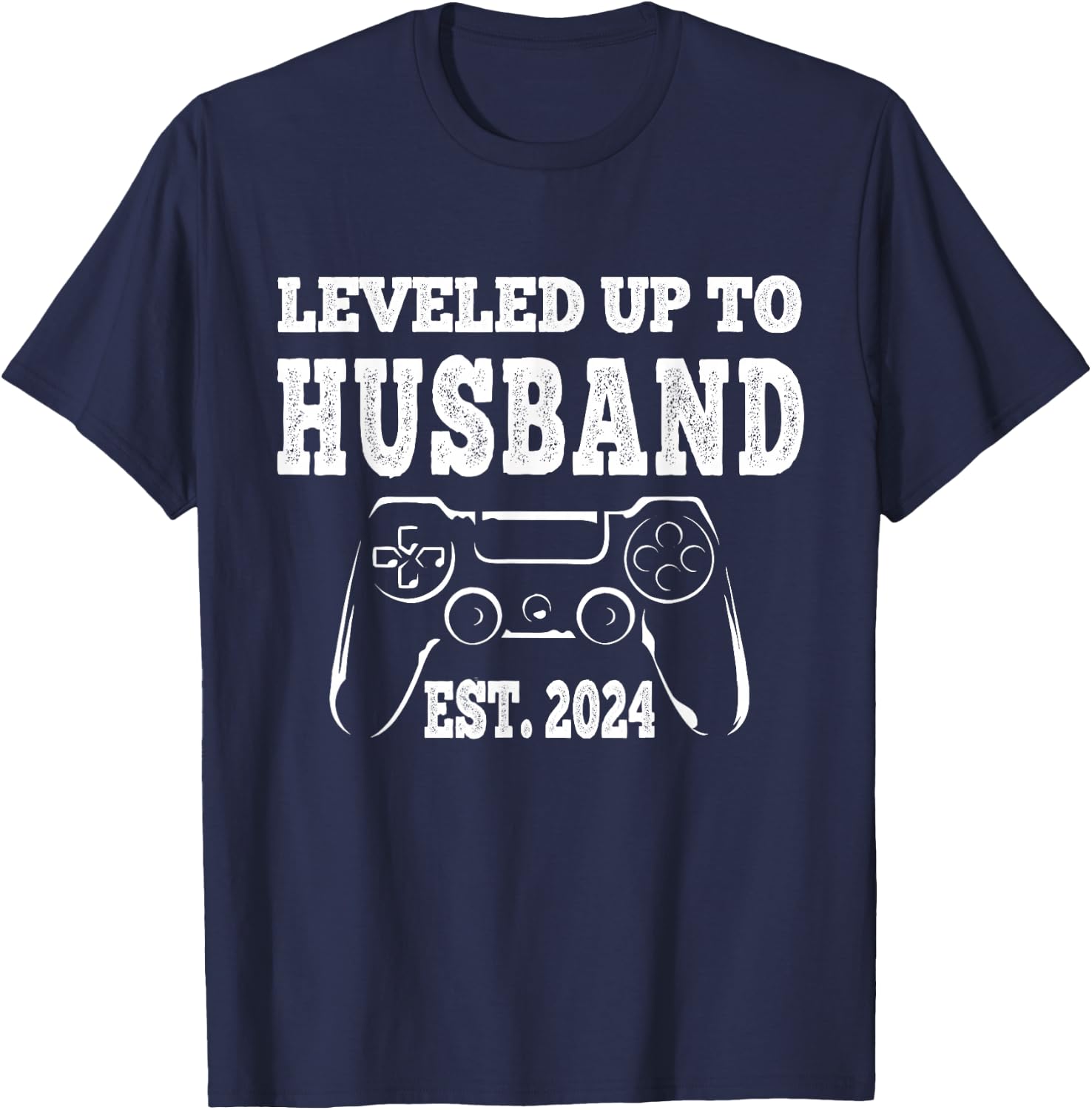Leveled Up To Husband 2024 Newlywed Groom Just Married Gamer T-Shirt - T-Shirt | Navy