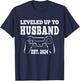 Leveled Up To Husband 2024 Newlywed Groom Just Married Gamer T-Shirt - T-Shirt | Navy