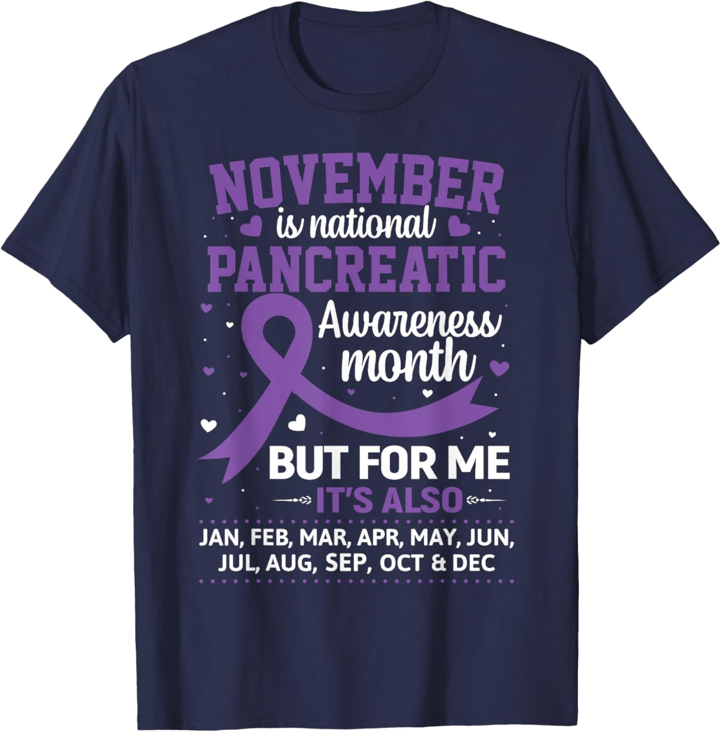 November is Pancreatic Cancer Awareness Purple Ribbon T-Shirt - T-Shirt | Navy