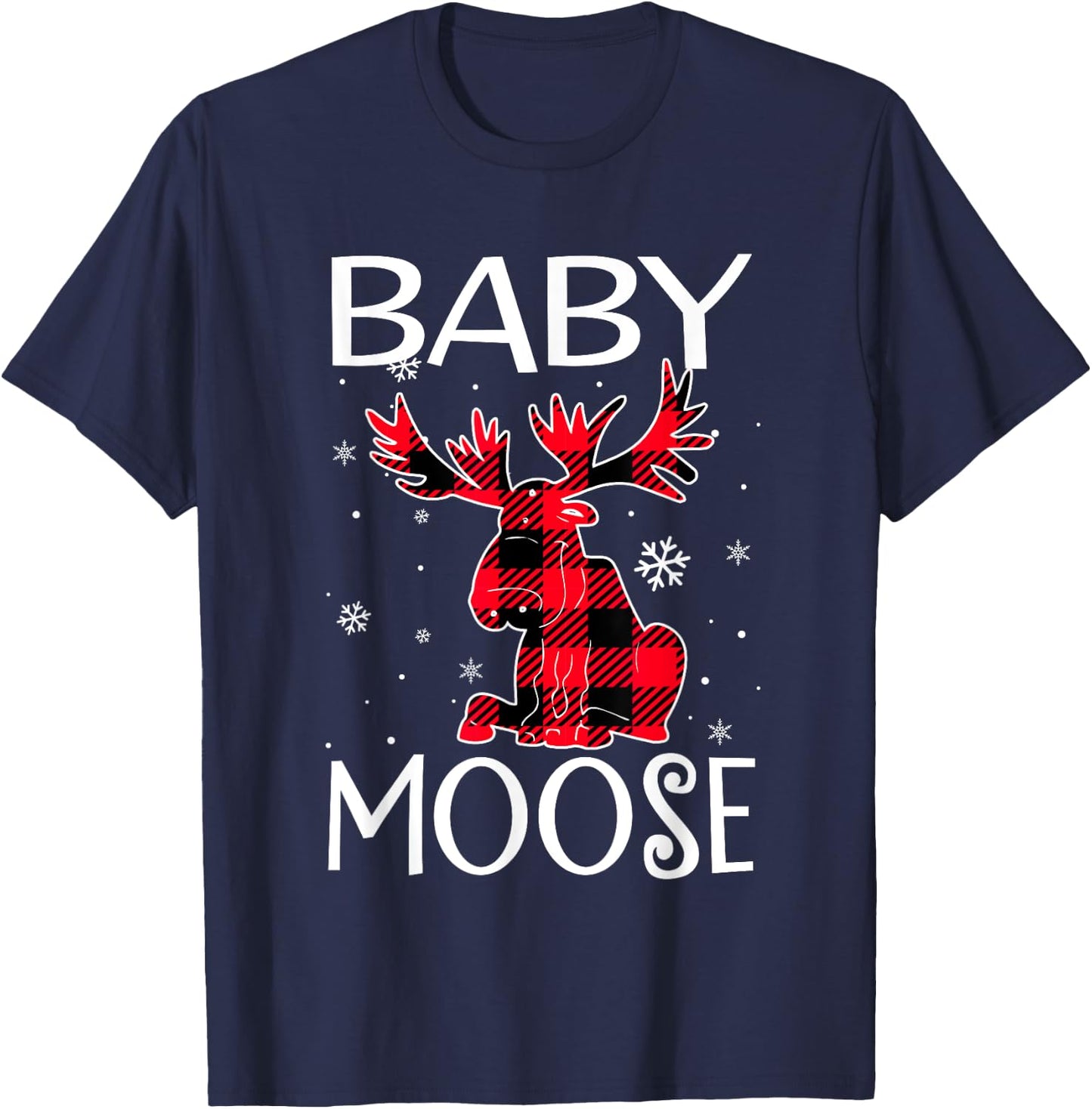 Baby Moose Red Plaid Matching Christmas Pajamas Family Xmas T-Shirt - T-Shirt | Navy