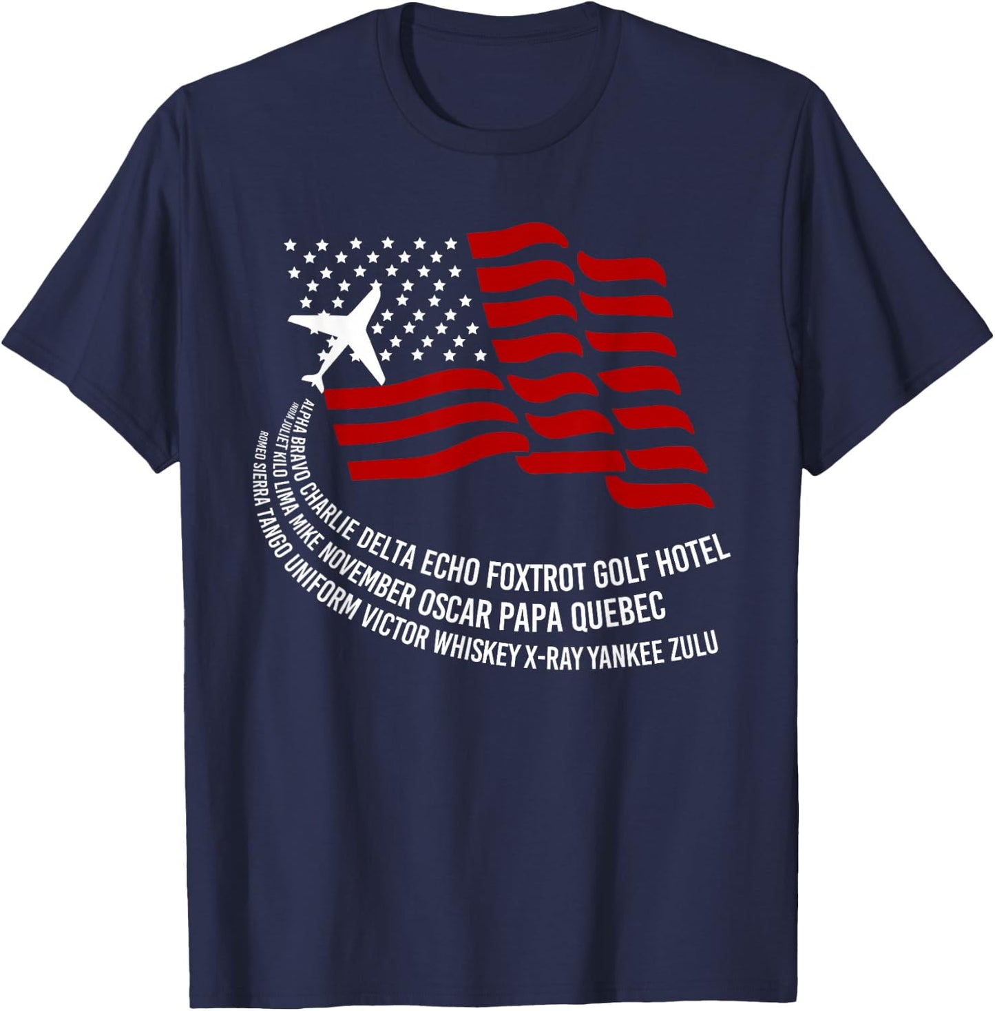 Phonetic Alphabet | American Pilot Airplane USA Flag Shirt Women Men T-Shirt - T-Shirt | Navy