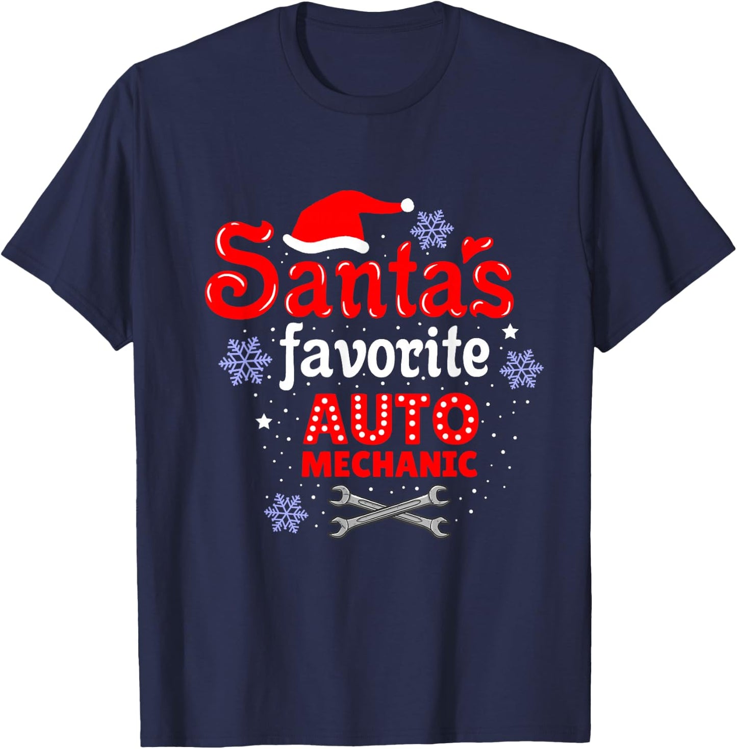 Santas Favorite Auto Mechanic Christmas T-Shirt - T-Shirt | Navy